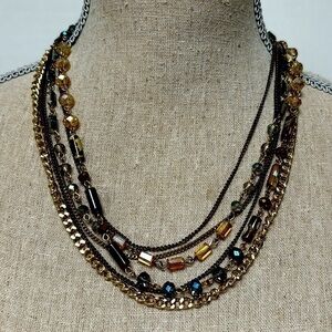 Multi coloured beaded layered necklace